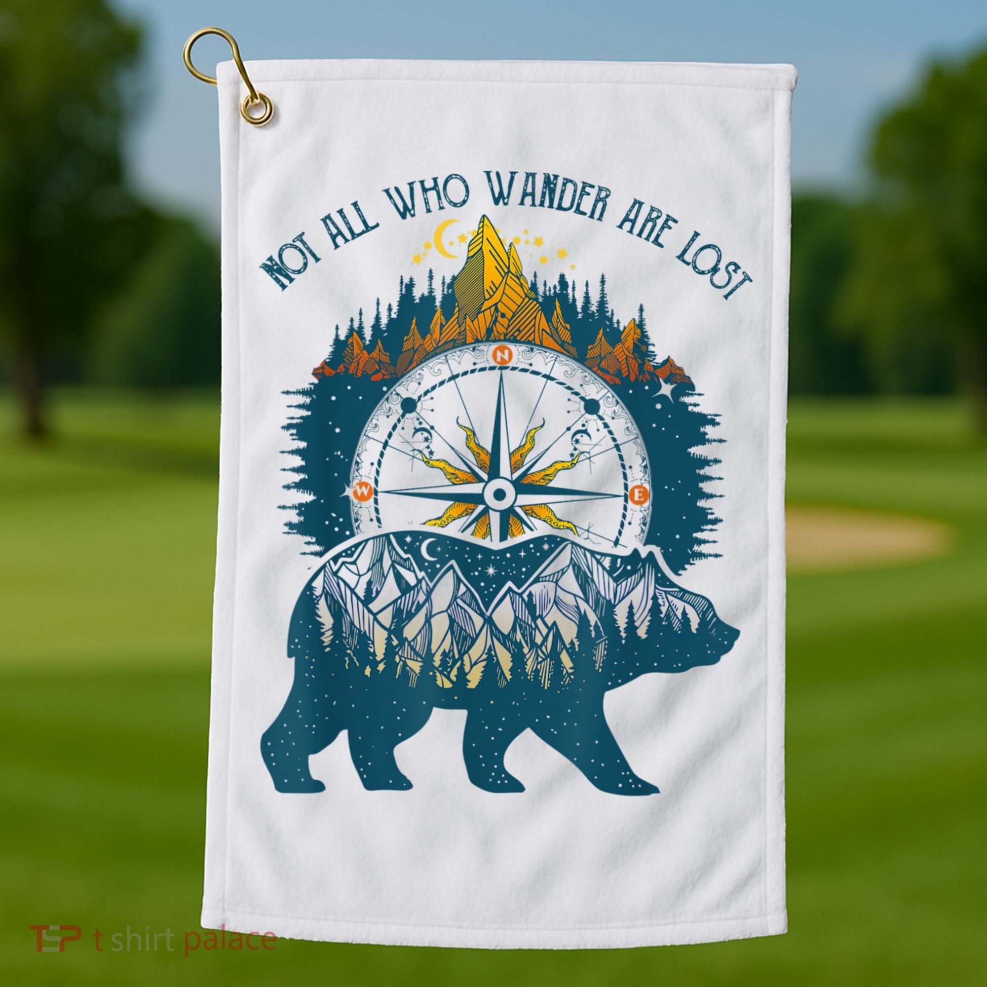 Not All Who Wander Are Lost Bear Camping Crew Happy Camper Golf Towel