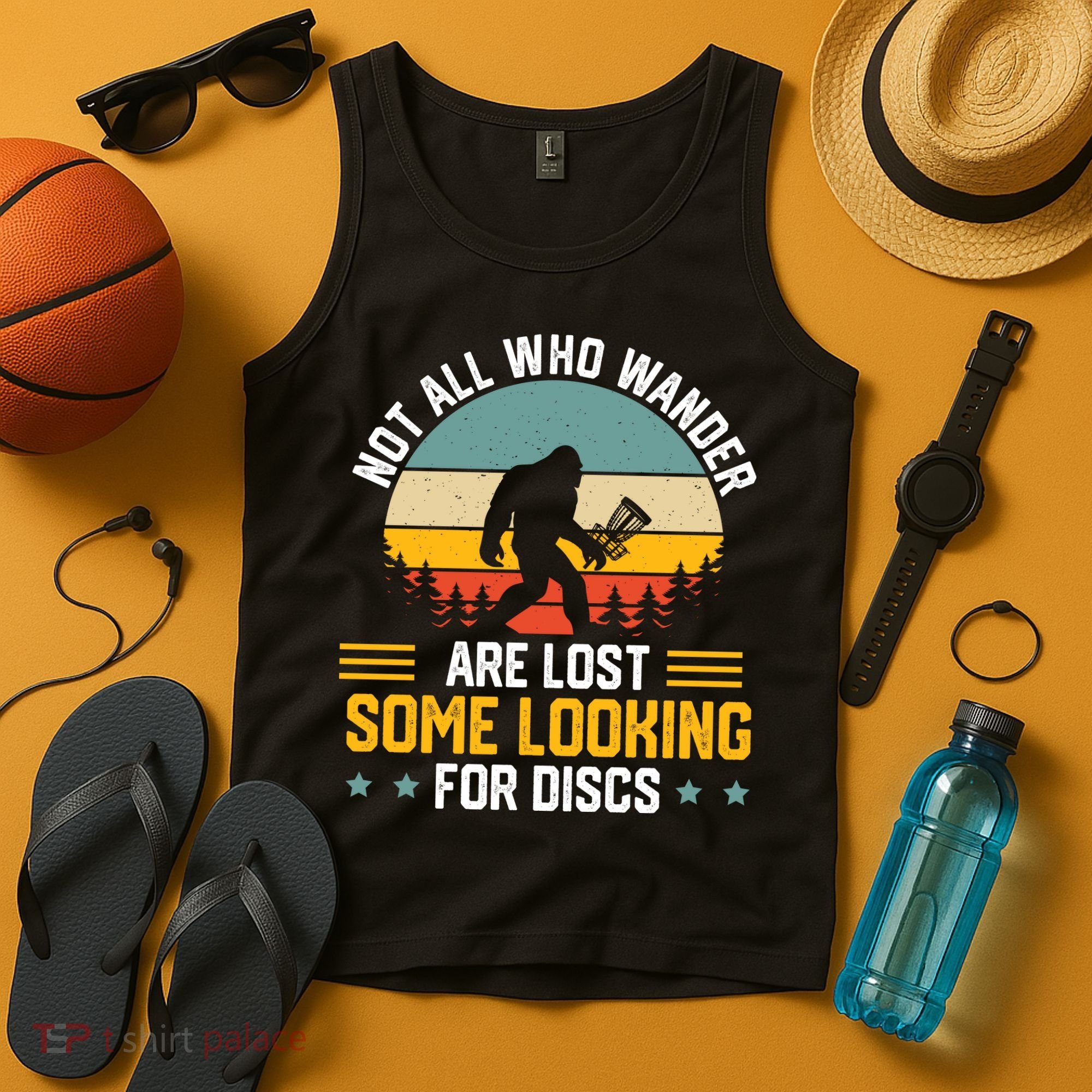 Not All Who Wander Are Lost Disc Golf Bigfoot Funny Golfing Tank Top