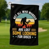 Not All Who Wander Are Lost Disc Golf Bigfoot Funny Golfing Golf Towel thumb 1