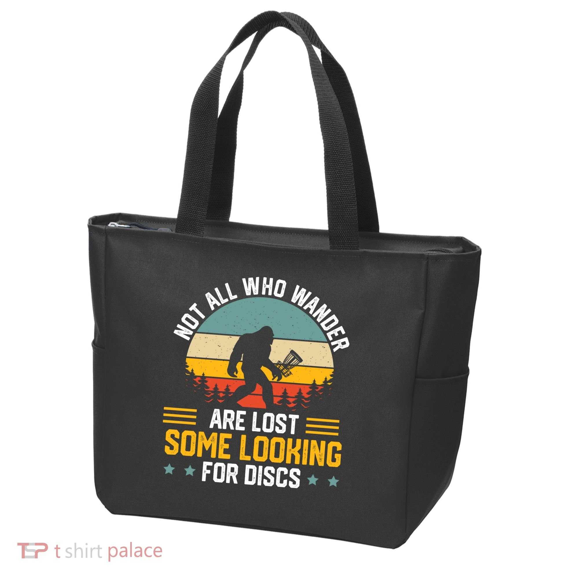 Not All Who Wander Are Lost Disc Golf Bigfoot Funny Golfing Tote Bag