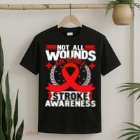 Not All Wounds Are Visible  Stroke Awareness Red Ribbon T-Shirt thumb 2