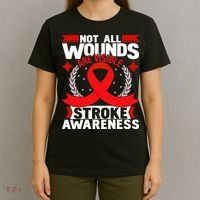Not All Wounds Are Visible  Stroke Awareness Red Ribbon T-Shirt thumb 4