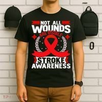 Not All Wounds Are Visible  Stroke Awareness Red Ribbon T-Shirt thumb 6