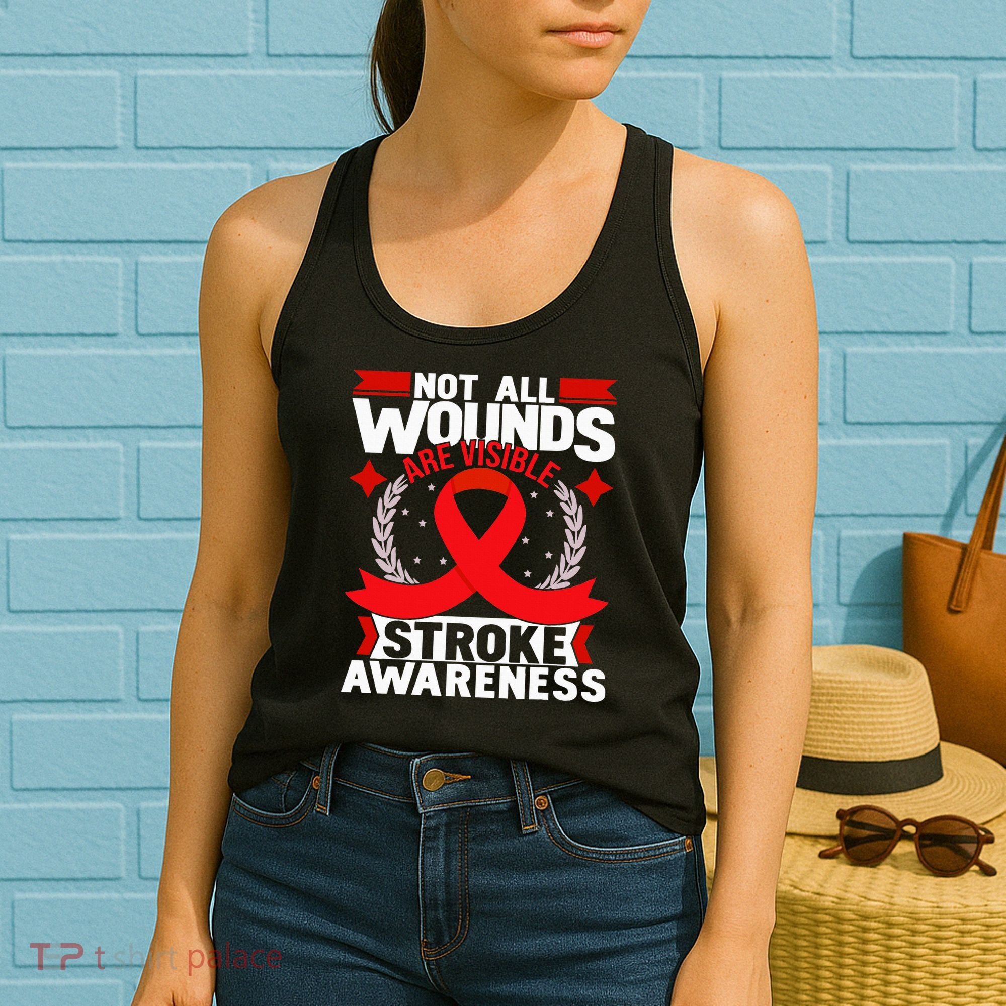 Not All Wounds Are Visible  Stroke Awareness Red Ribbon Women's Tank Top