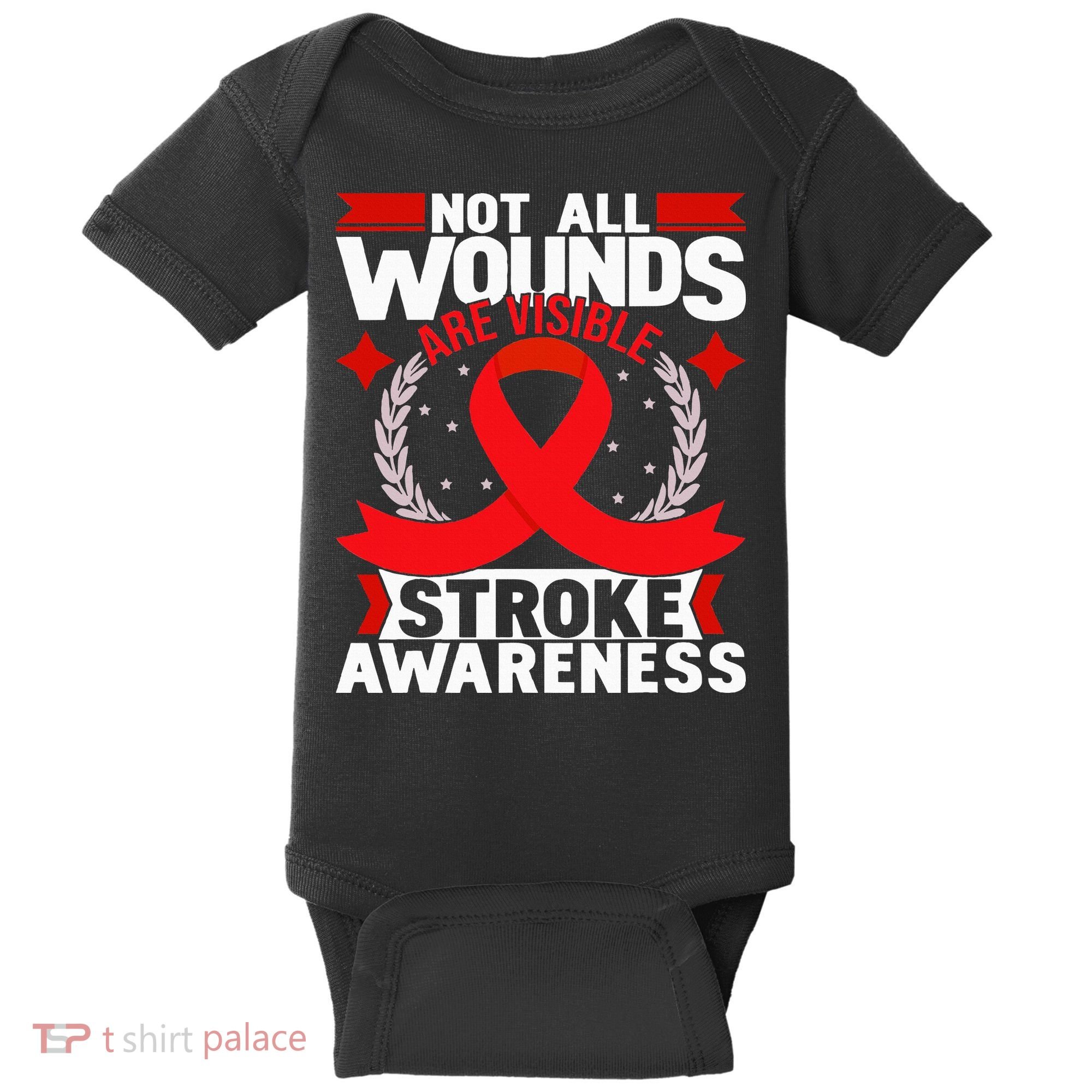 Not All Wounds Are Visible  Stroke Awareness Red Ribbon Baby Bodysuit