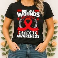 Not All Wounds Are Visible  Stroke Awareness Red Ribbon Women's T-Shirt thumb 2