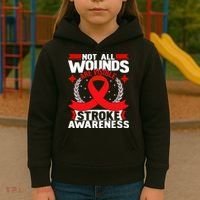 Not All Wounds Are Visible  Stroke Awareness Red Ribbon Kids Hoodie thumb 3