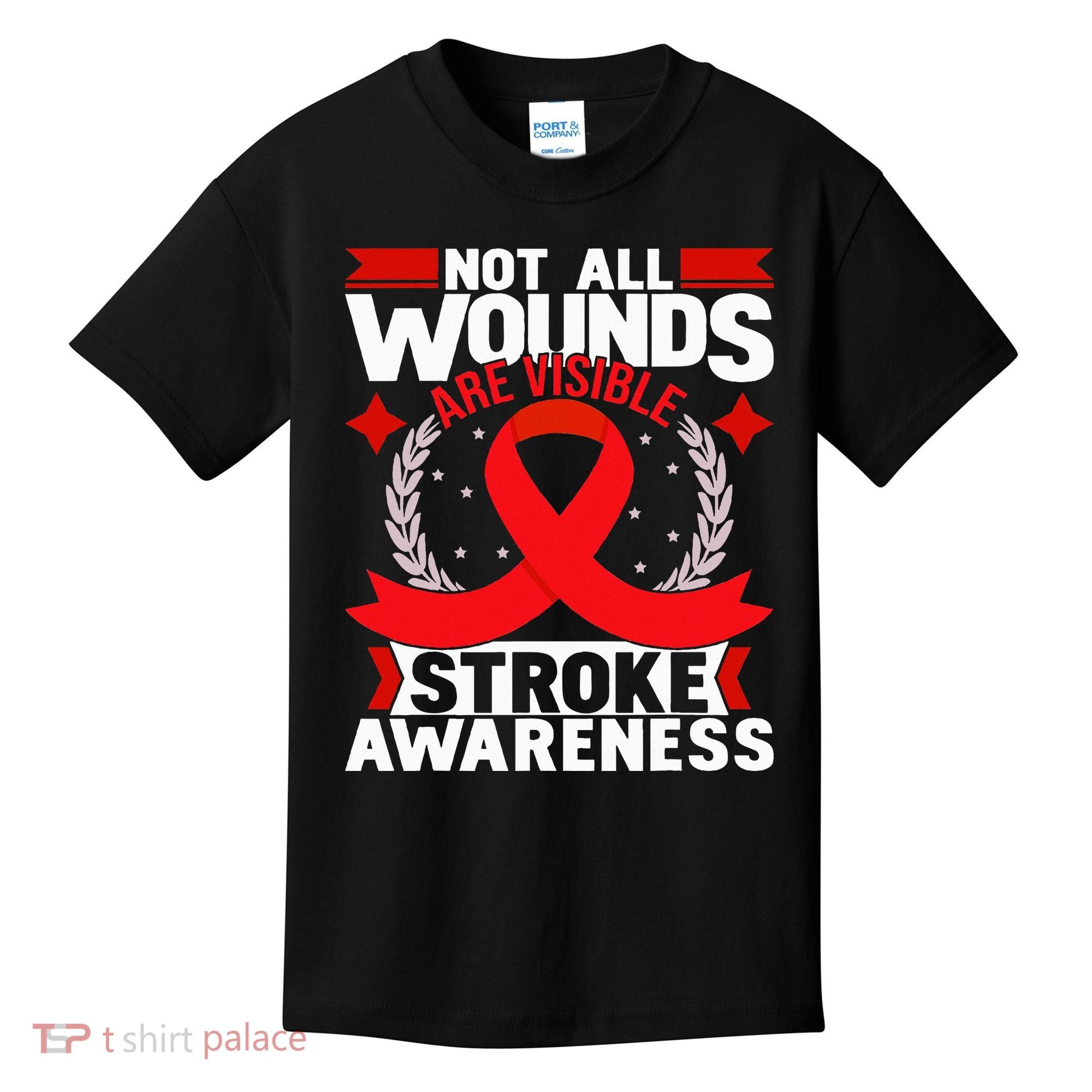 Not All Wounds Are Visible  Stroke Awareness Red Ribbon Kids T-Shirt