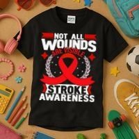Not All Wounds Are Visible  Stroke Awareness Red Ribbon Kids T-Shirt thumb 3