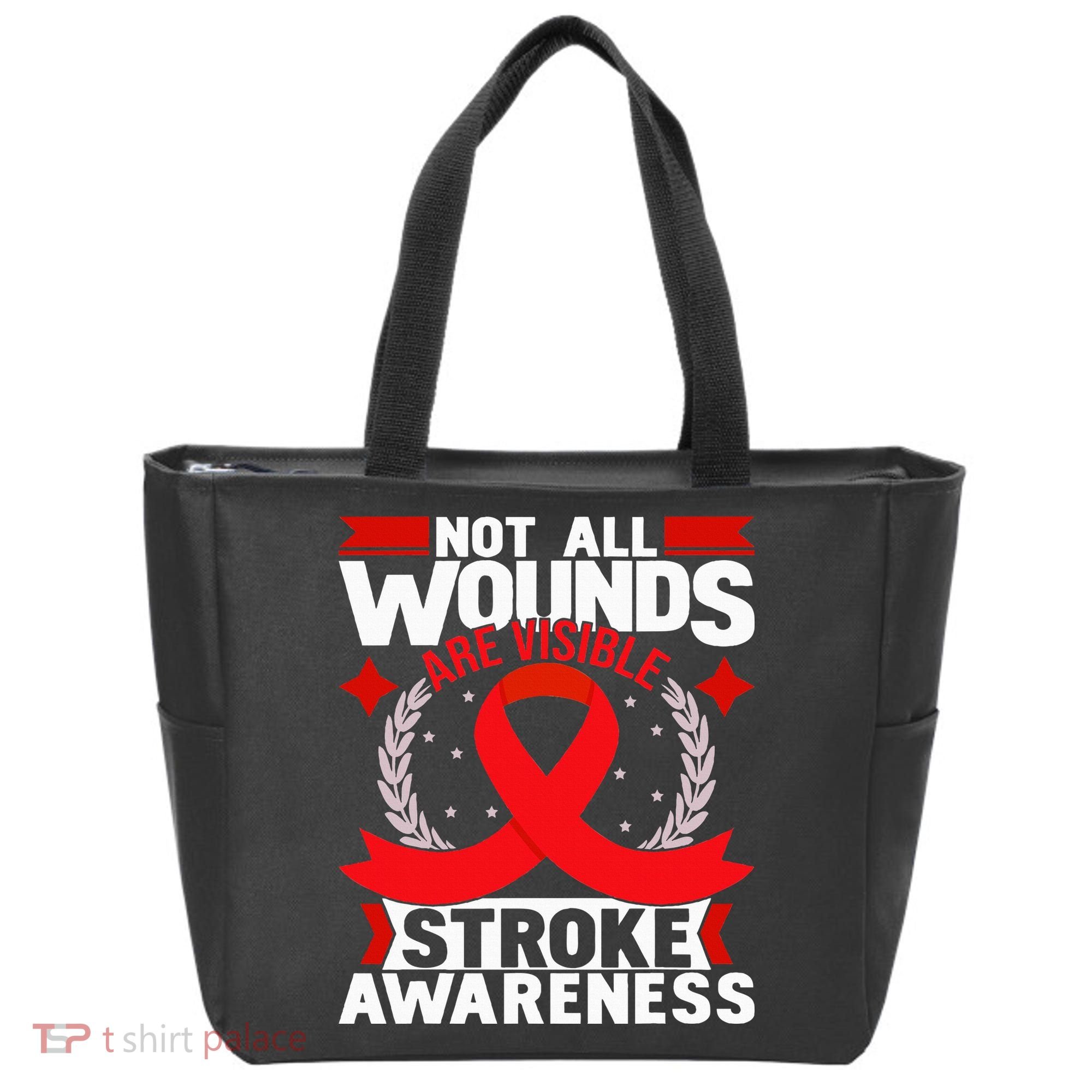 Not All Wounds Are Visible  Stroke Awareness Red Ribbon Tote Bag