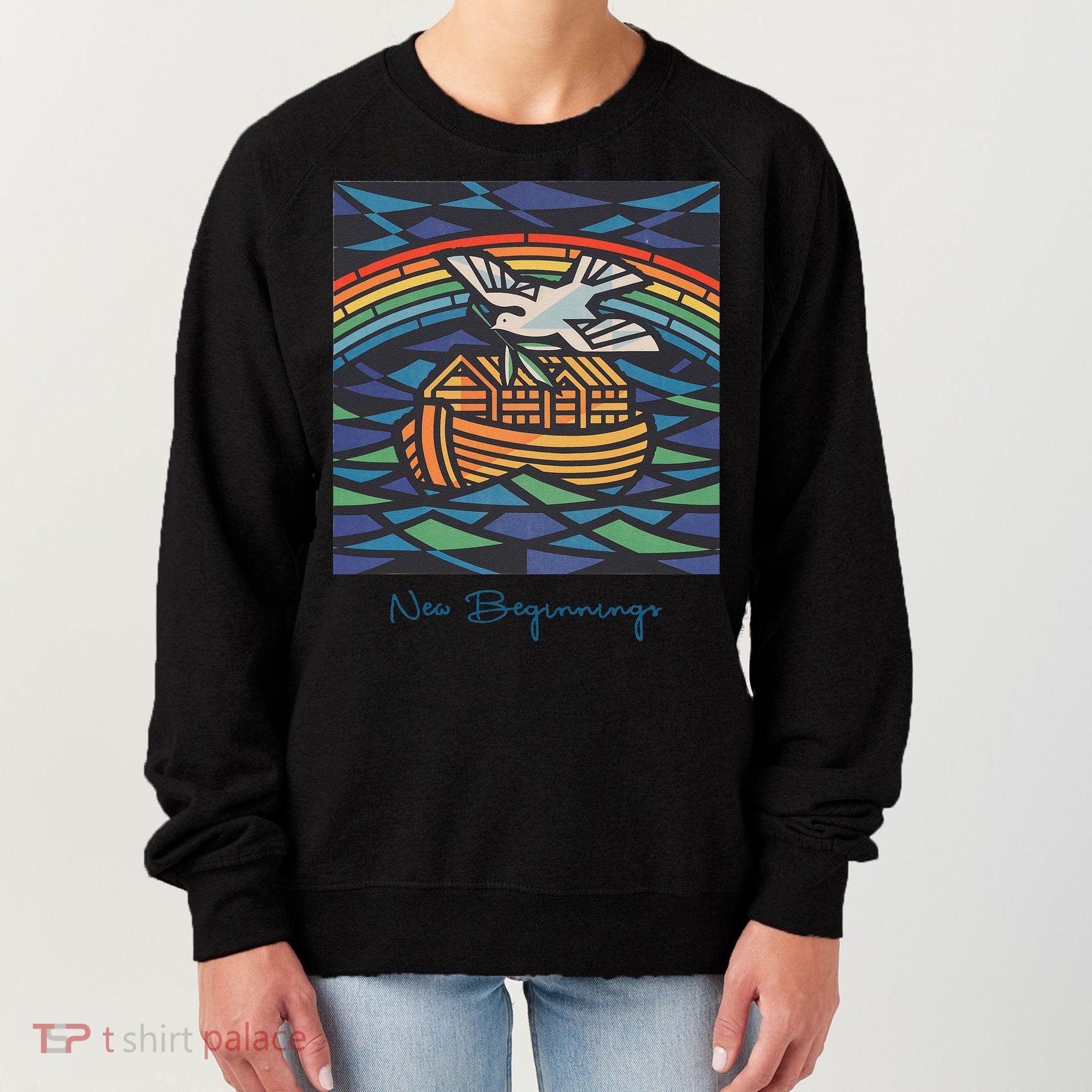 New Beginnings 1955 Noahs Ark Dove Of Peace Rainbow Art Women's Sweatshirt
