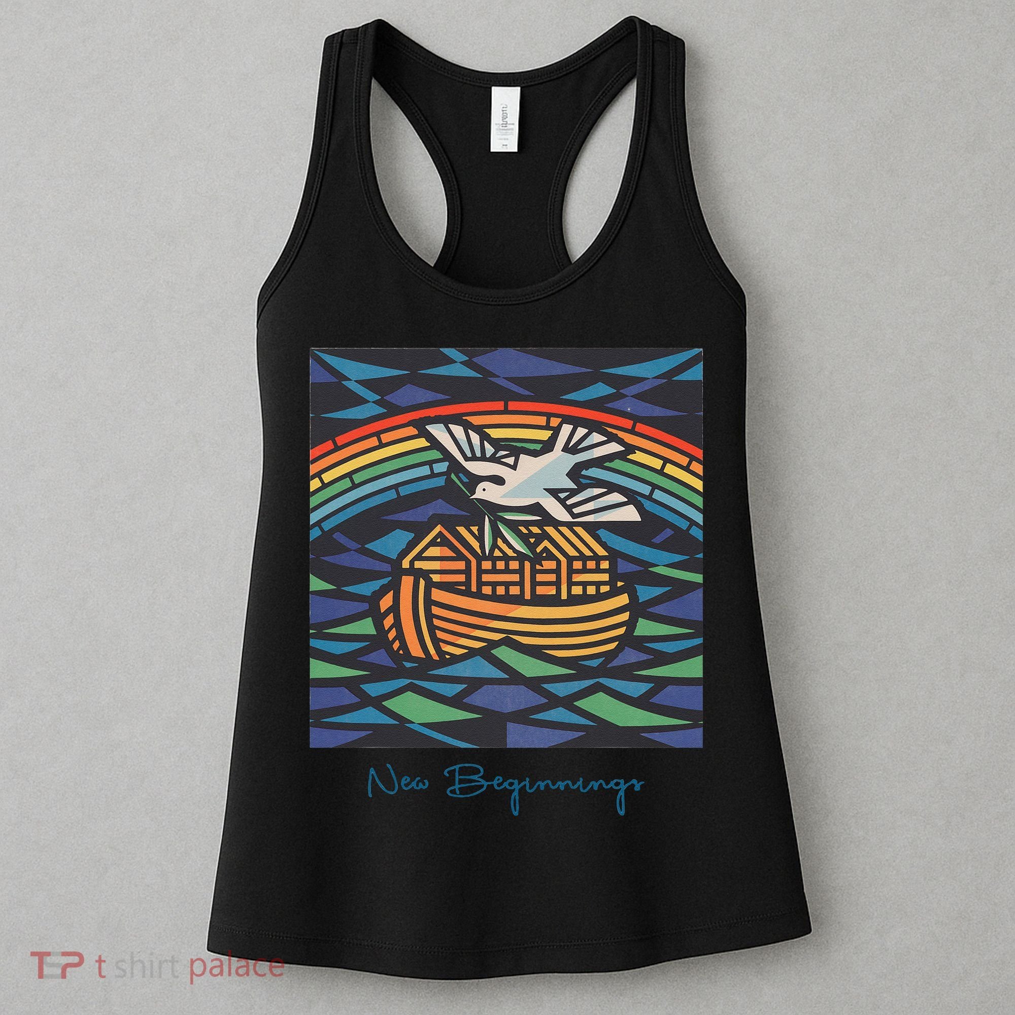 New Beginnings 1955 Noahs Ark Dove Of Peace Rainbow Art Women's Tank Top