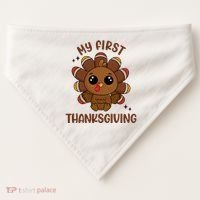 New Born Baby My First Thanksgiving Cute USA-Made Doggie Bandana thumb 0