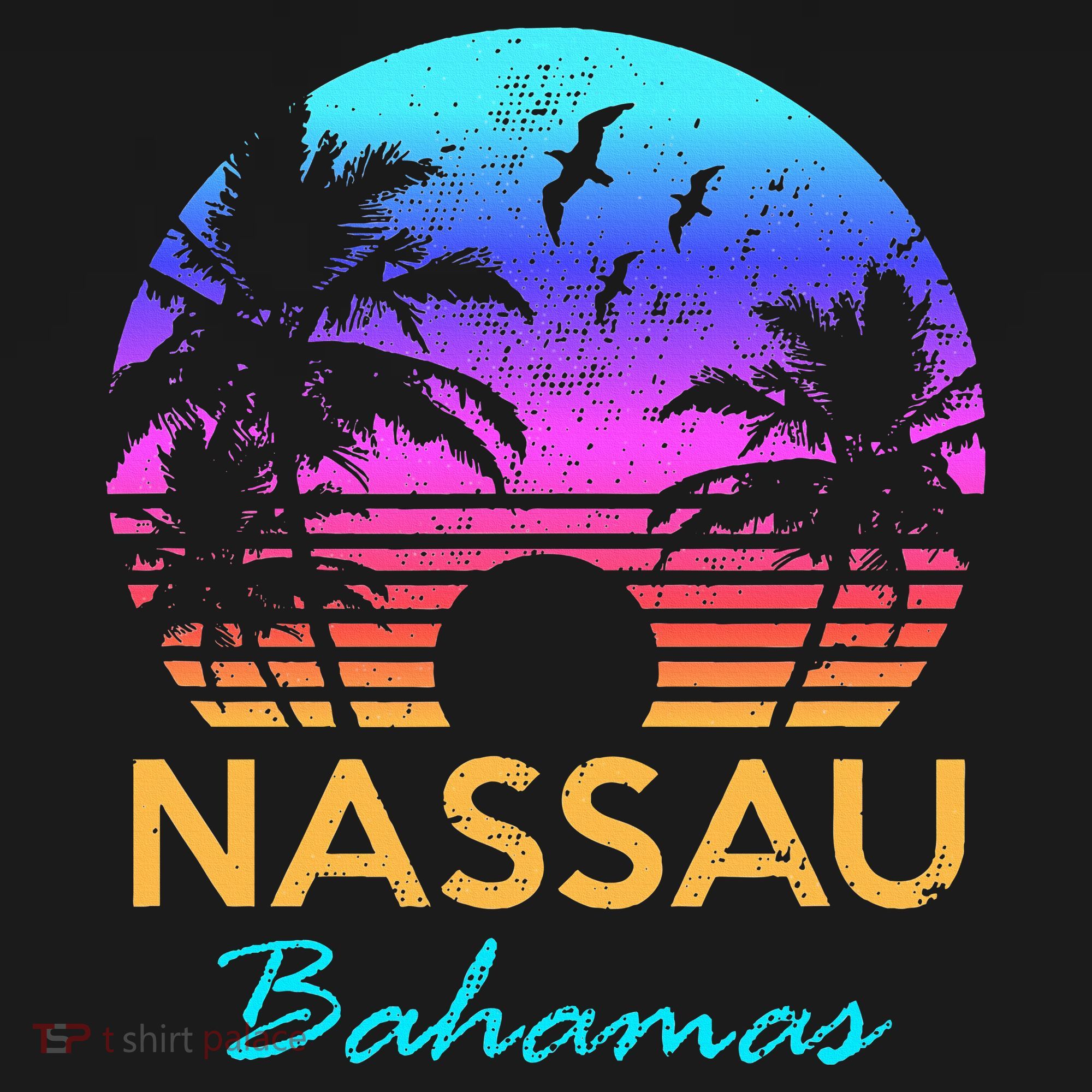 Nassau Bahamas Beach Trip Souvenir Sunset Vintage Graphic T-Shirt
