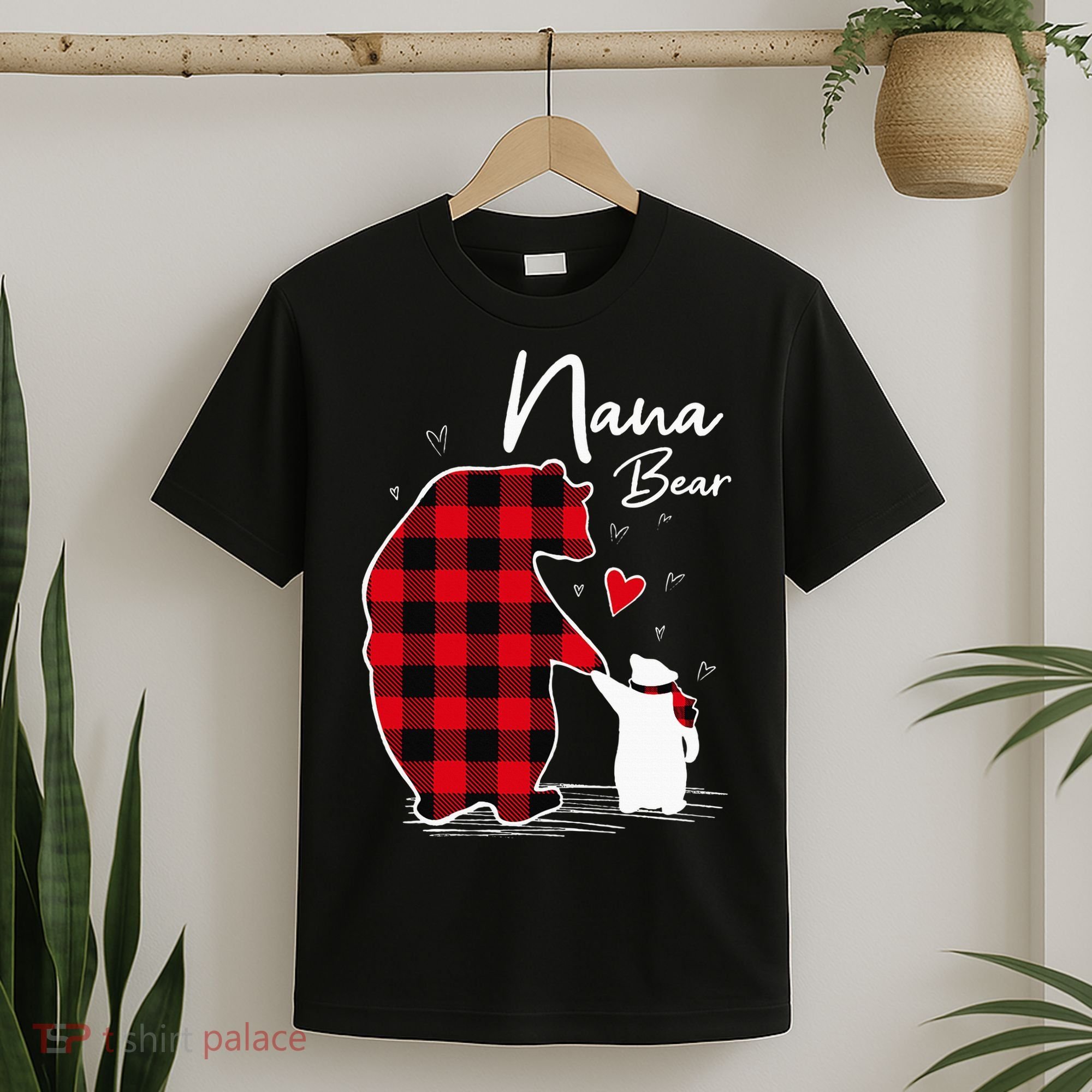 Nana Bear Christmas Pajama Woman Red Plaid Grandma T-Shirt