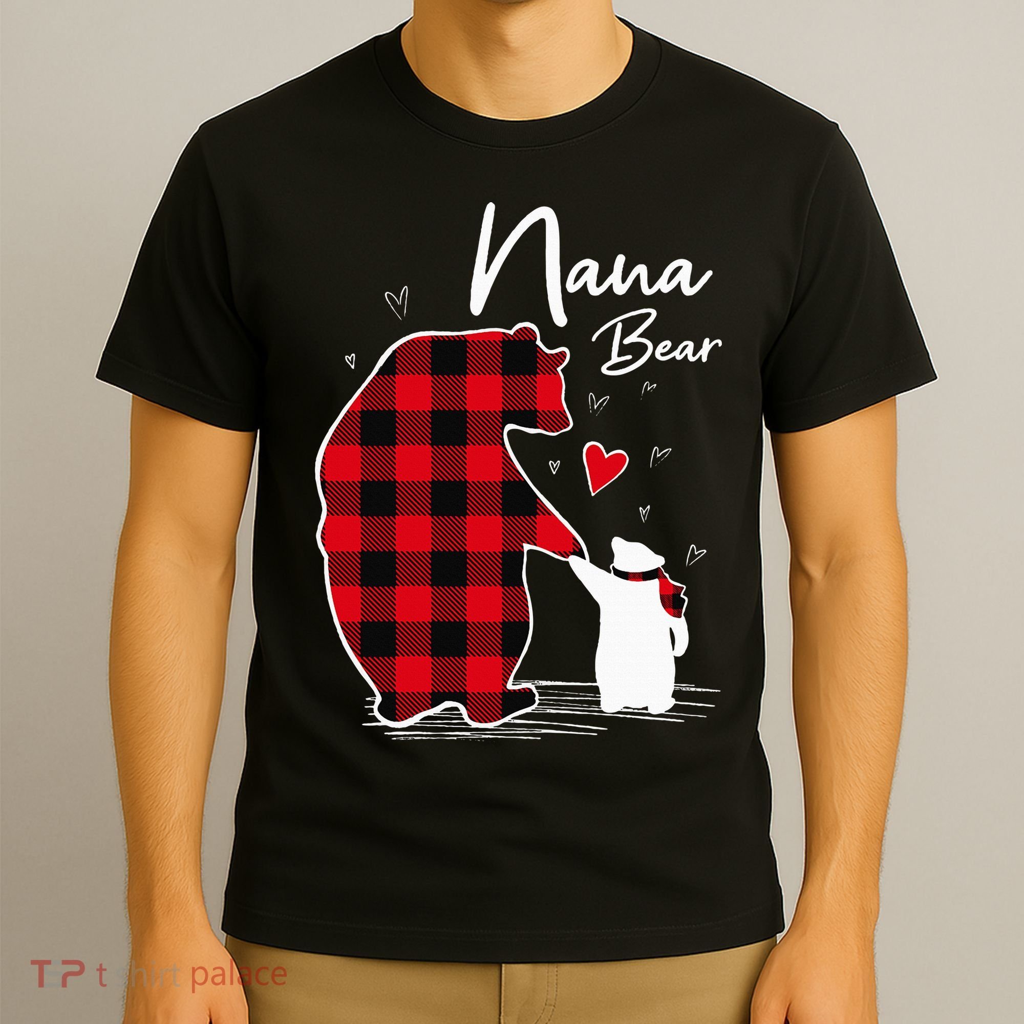 Nana Bear Christmas Pajama Woman Red Plaid Grandma T-Shirt