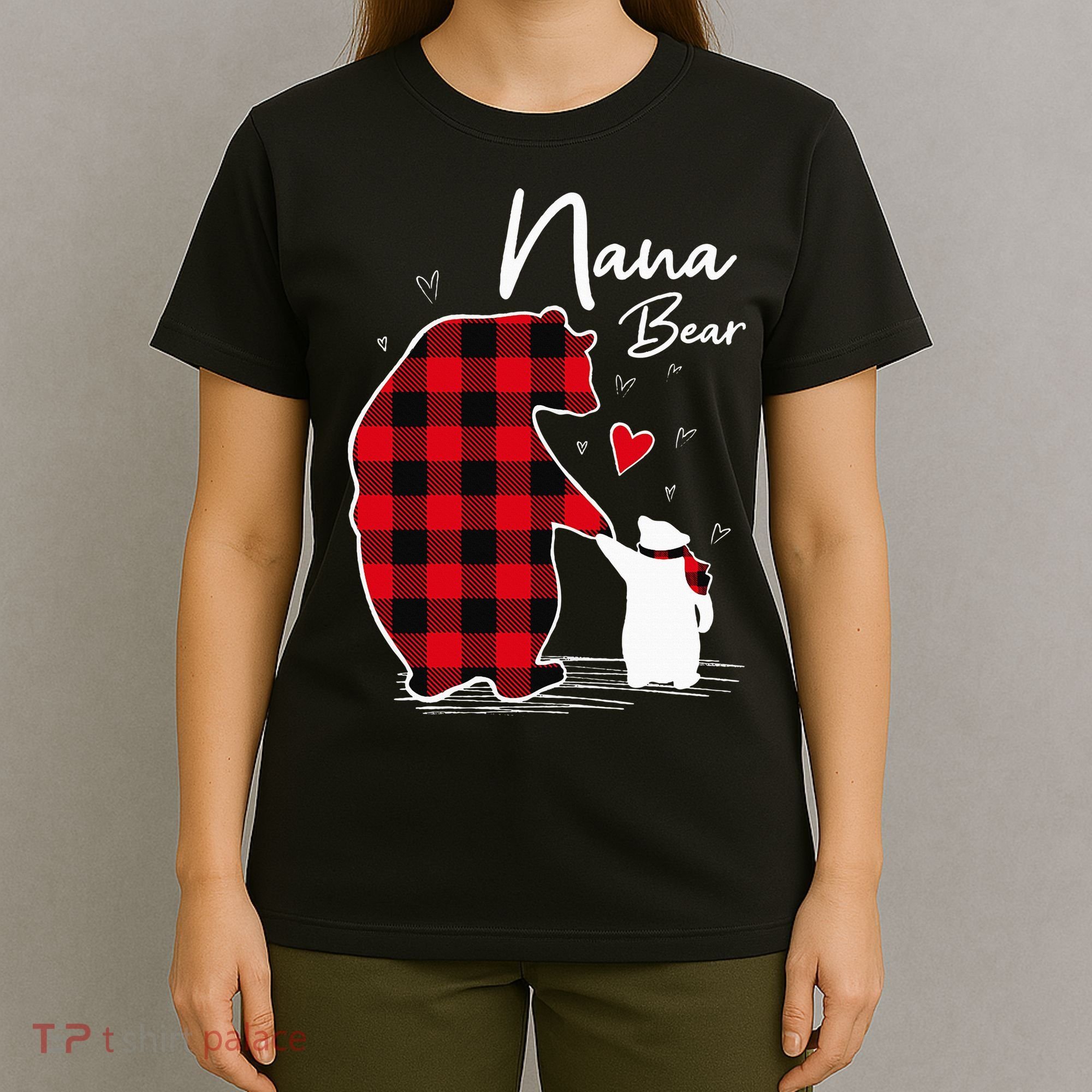 Nana Bear Christmas Pajama Woman Red Plaid Grandma T-Shirt