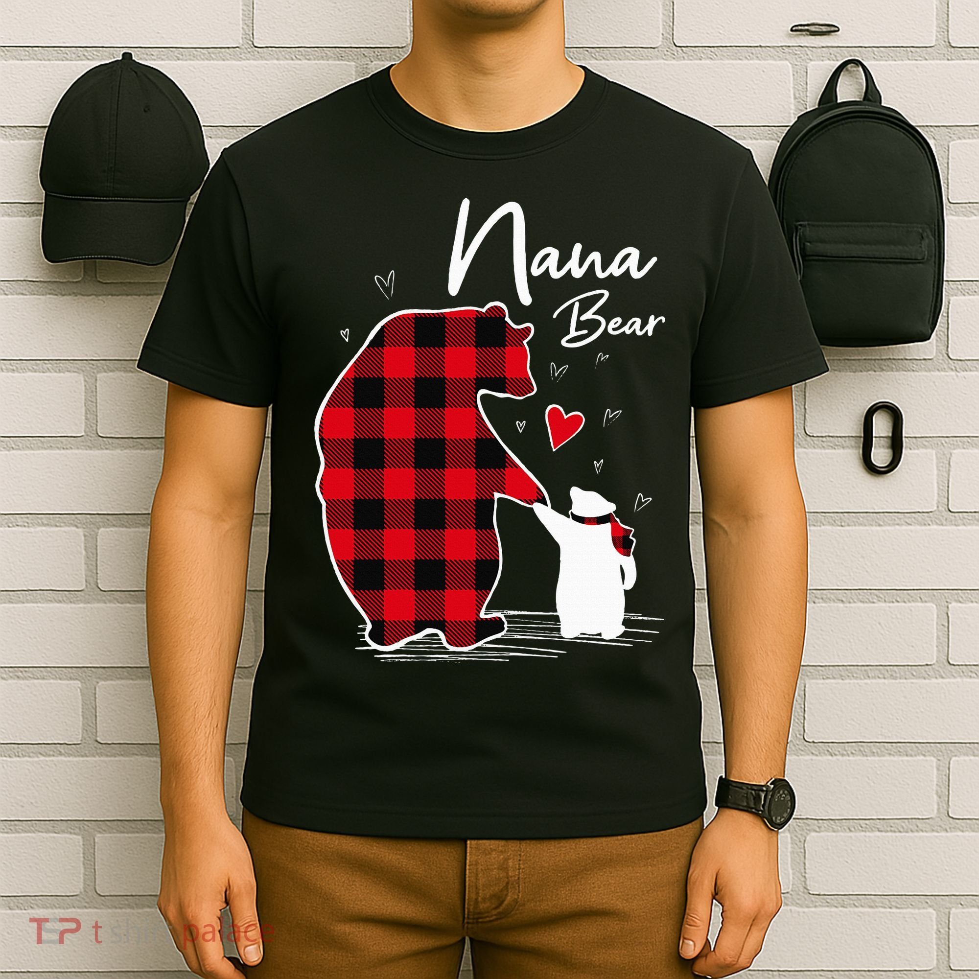 Nana Bear Christmas Pajama Woman Red Plaid Grandma T-Shirt