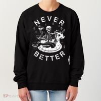 Never Better Chilling Skeleton Unicorn Swimming Float Women's Sweatshirt thumb 0