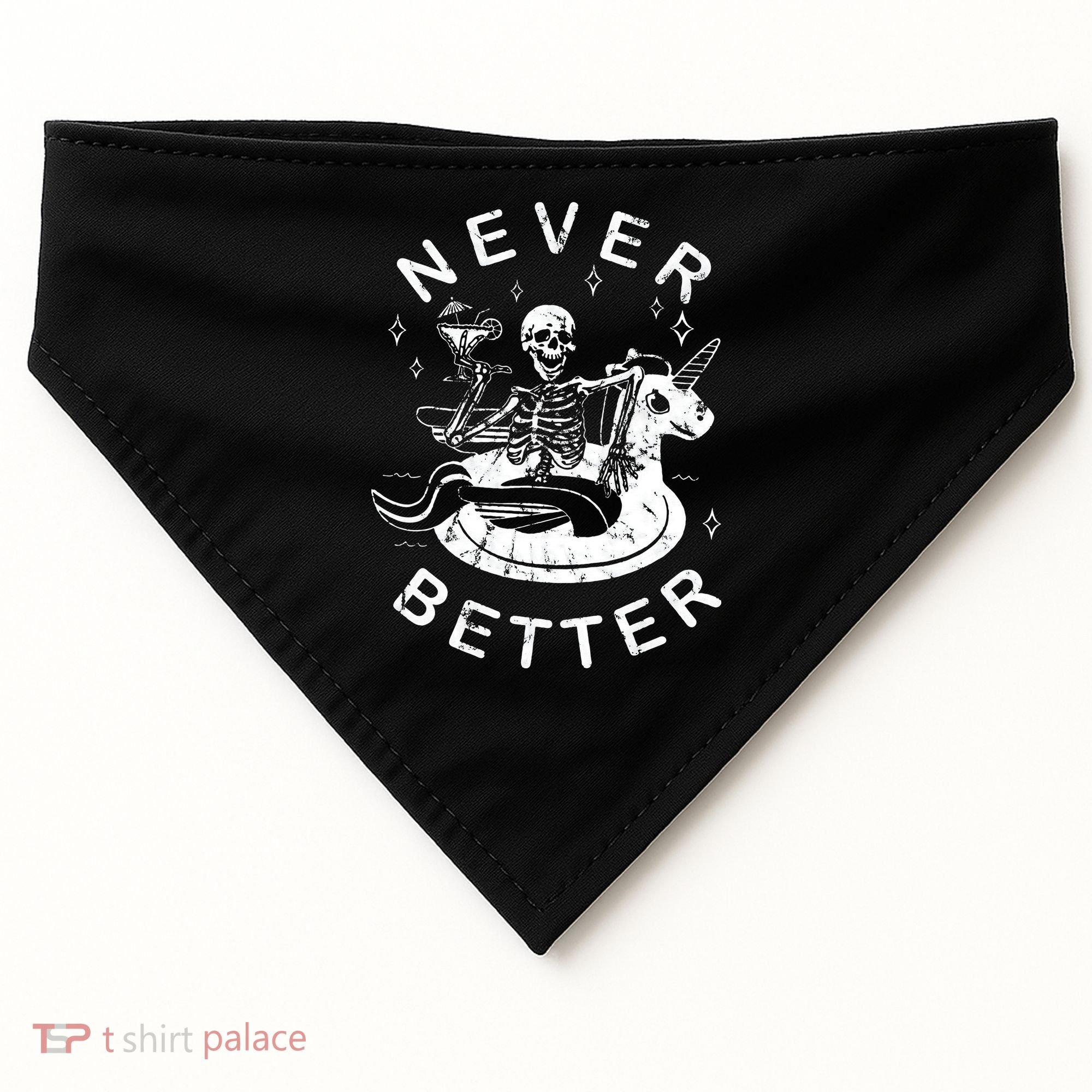 Never Better Chilling Skeleton Unicorn Swimming Float USA-Made Doggie Bandana