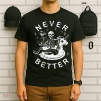 Never Better Chilling Skeleton Unicorn Swimming Float T-Shirt thumb 6