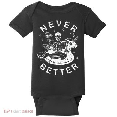 Never Better Chilling Skeleton Unicorn Swimming Float Baby Bodysuit