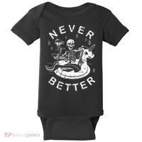 Never Better Chilling Skeleton Unicorn Swimming Float Baby Bodysuit thumb 0