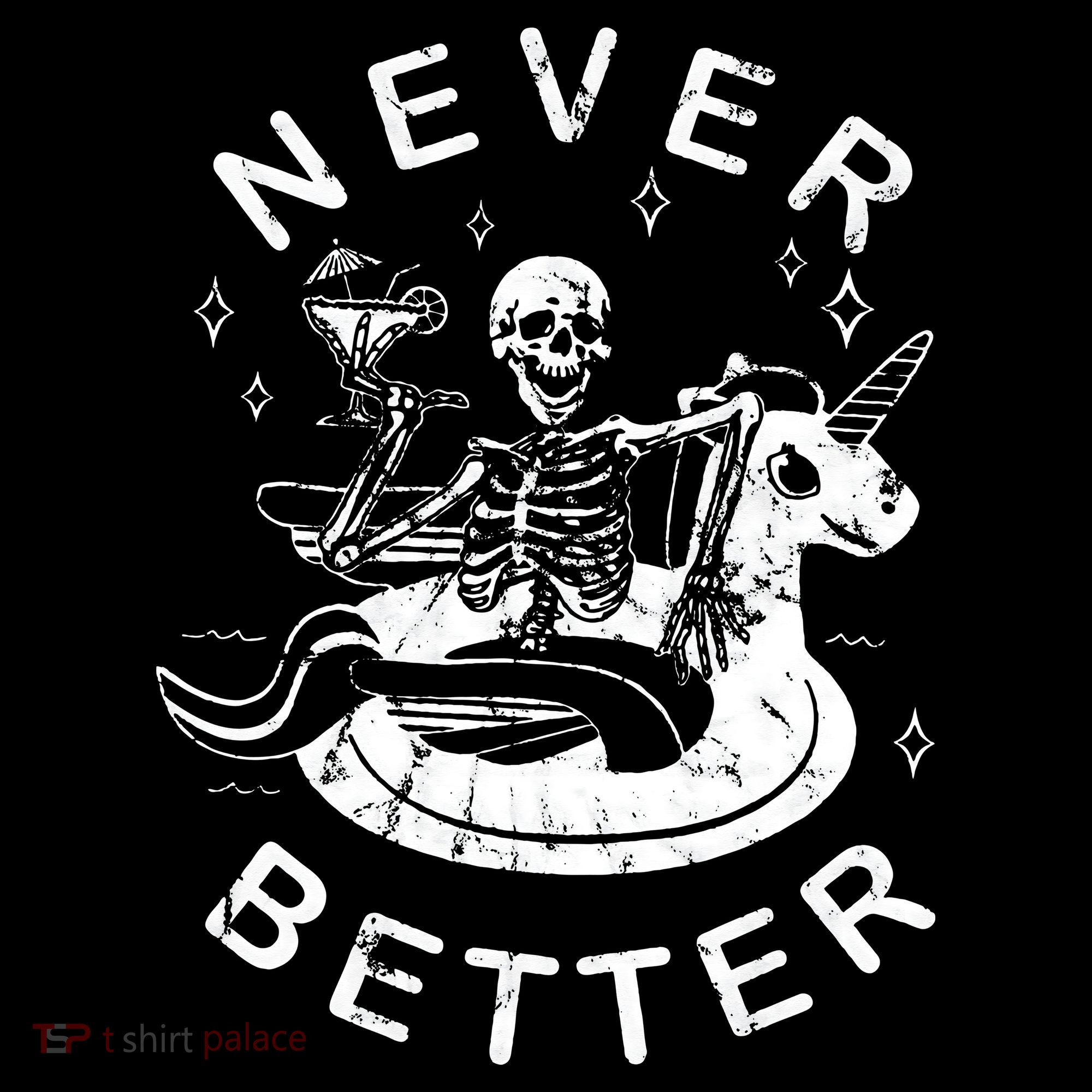 Never Better Chilling Skeleton Unicorn Swimming Float Baby Bodysuit