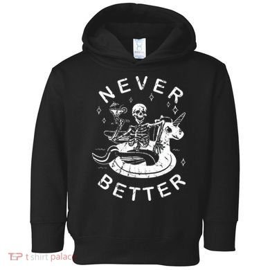 Never Better Chilling Skeleton Unicorn Swimming Float Toddler Hoodie