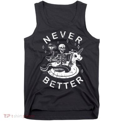 Never Better Chilling Skeleton Unicorn Swimming Float Tank Top