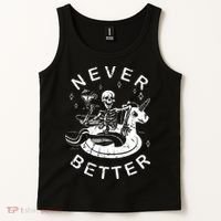 Never Better Chilling Skeleton Unicorn Swimming Float Tank Top thumb 2