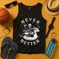 Never Better Chilling Skeleton Unicorn Swimming Float Tank Top thumb 4