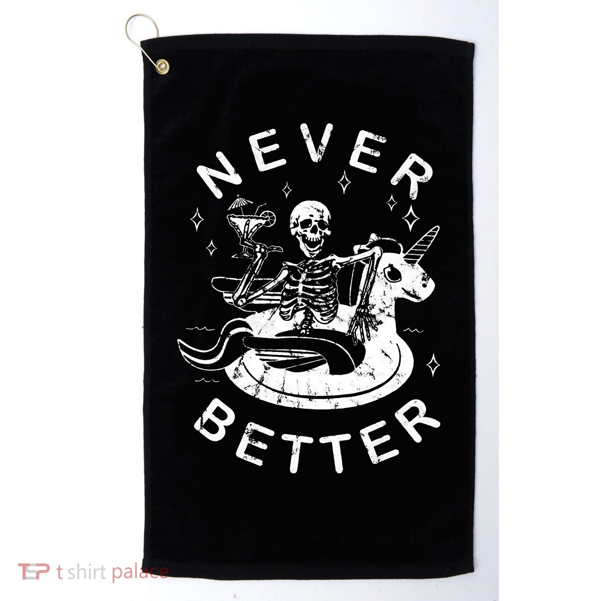 Never Better Chilling Skeleton Unicorn Swimming Float Golf Towel
