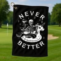 Never Better Chilling Skeleton Unicorn Swimming Float Golf Towel thumb 1