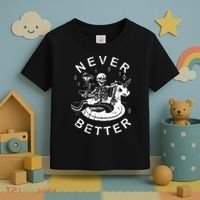Never Better Chilling Skeleton Unicorn Swimming Float Toddler T-Shirt thumb 3