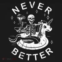 Never Better Chilling Skeleton Unicorn Swimming Float Women's Long Sleeve Shirt thumb 2