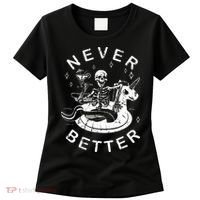 Never Better Chilling Skeleton Unicorn Swimming Float Women's T-Shirt thumb 0