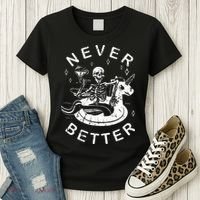 Never Better Chilling Skeleton Unicorn Swimming Float Women's T-Shirt thumb 3