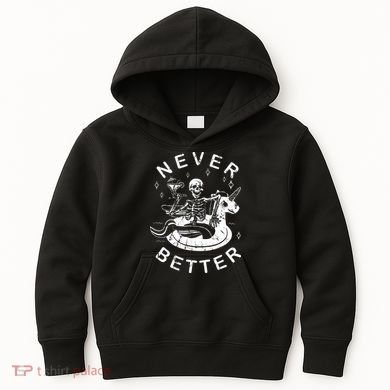 Never Better Chilling Skeleton Unicorn Swimming Float Kids Hoodie