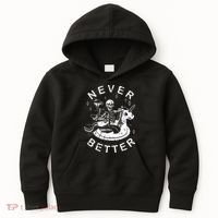 Never Better Chilling Skeleton Unicorn Swimming Float Kids Hoodie thumb 0