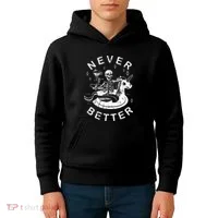 Never Better Chilling Skeleton Unicorn Swimming Float Kids Hoodie thumb 4