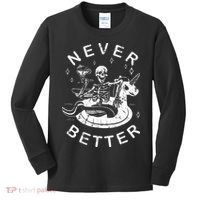 Never Better Chilling Skeleton Unicorn Swimming Float Kids Long Sleeve Shirt thumb 0