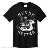 Never Better Chilling Skeleton Unicorn Swimming Float Kids T-Shirt thumb 0
