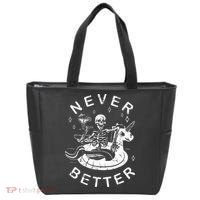 Never Better Chilling Skeleton Unicorn Swimming Float Tote Bag thumb 0