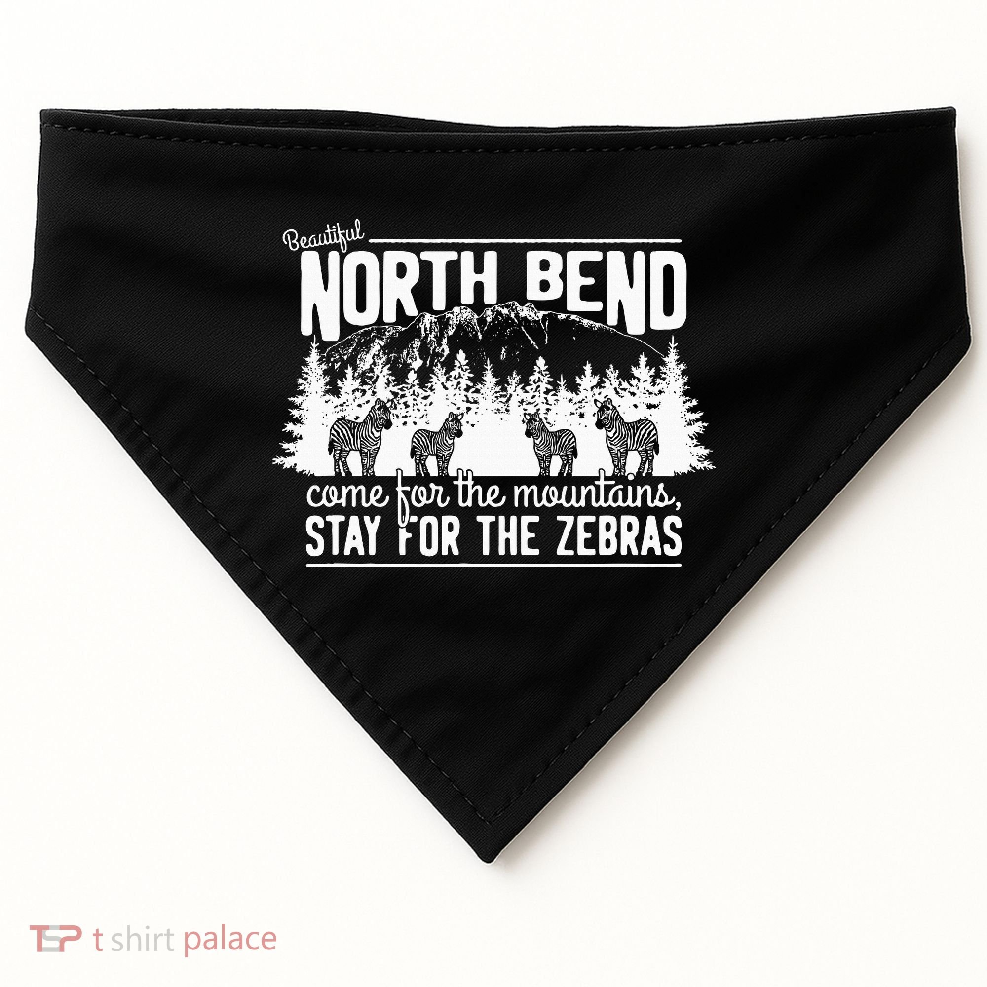 North Bend Come For The Mountains Stay For The Zebras USA-Made Doggie Bandana