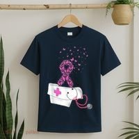 Nurse Breast Cancer Awareness Pink Ribbon Stethoscope Gifts T-Shirt thumb 2