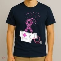 Nurse Breast Cancer Awareness Pink Ribbon Stethoscope Gifts T-Shirt thumb 3