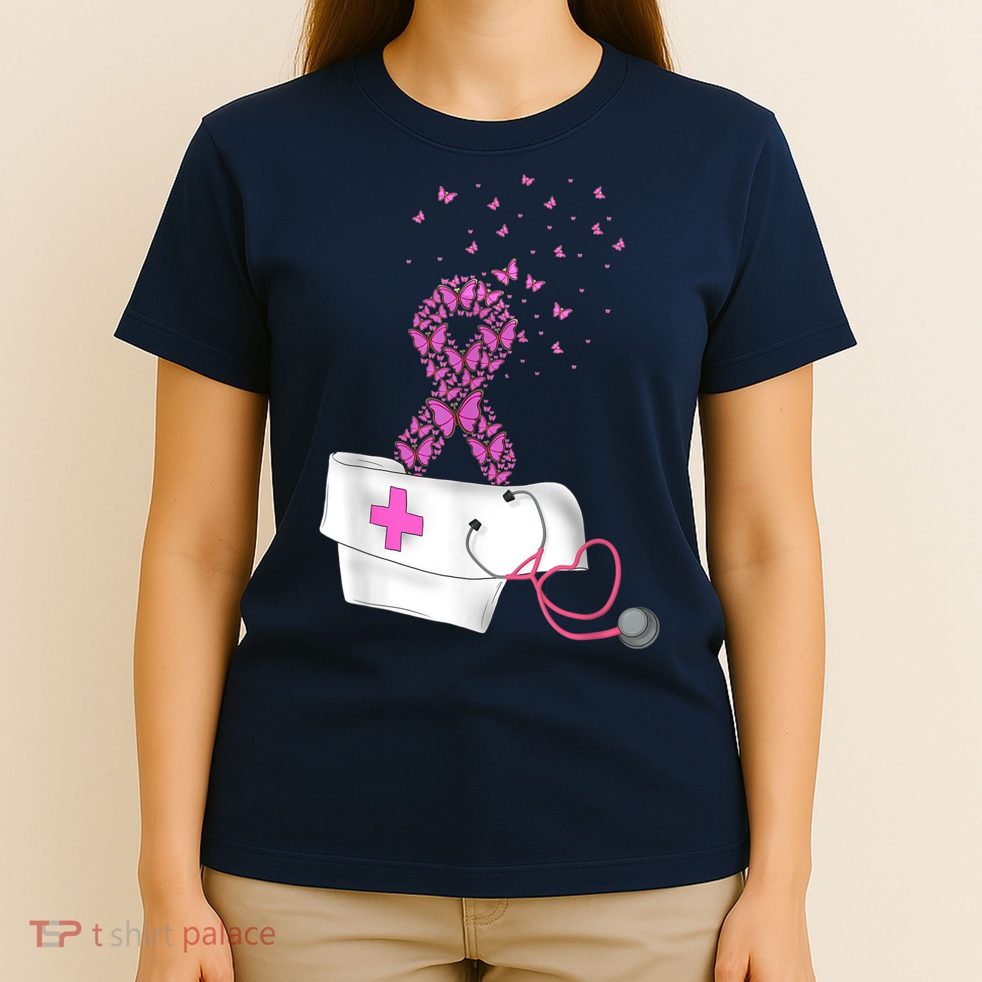 Nurse Breast Cancer Awareness Pink Ribbon Stethoscope Gifts T-Shirt