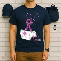 Nurse Breast Cancer Awareness Pink Ribbon Stethoscope Gifts T-Shirt thumb 6