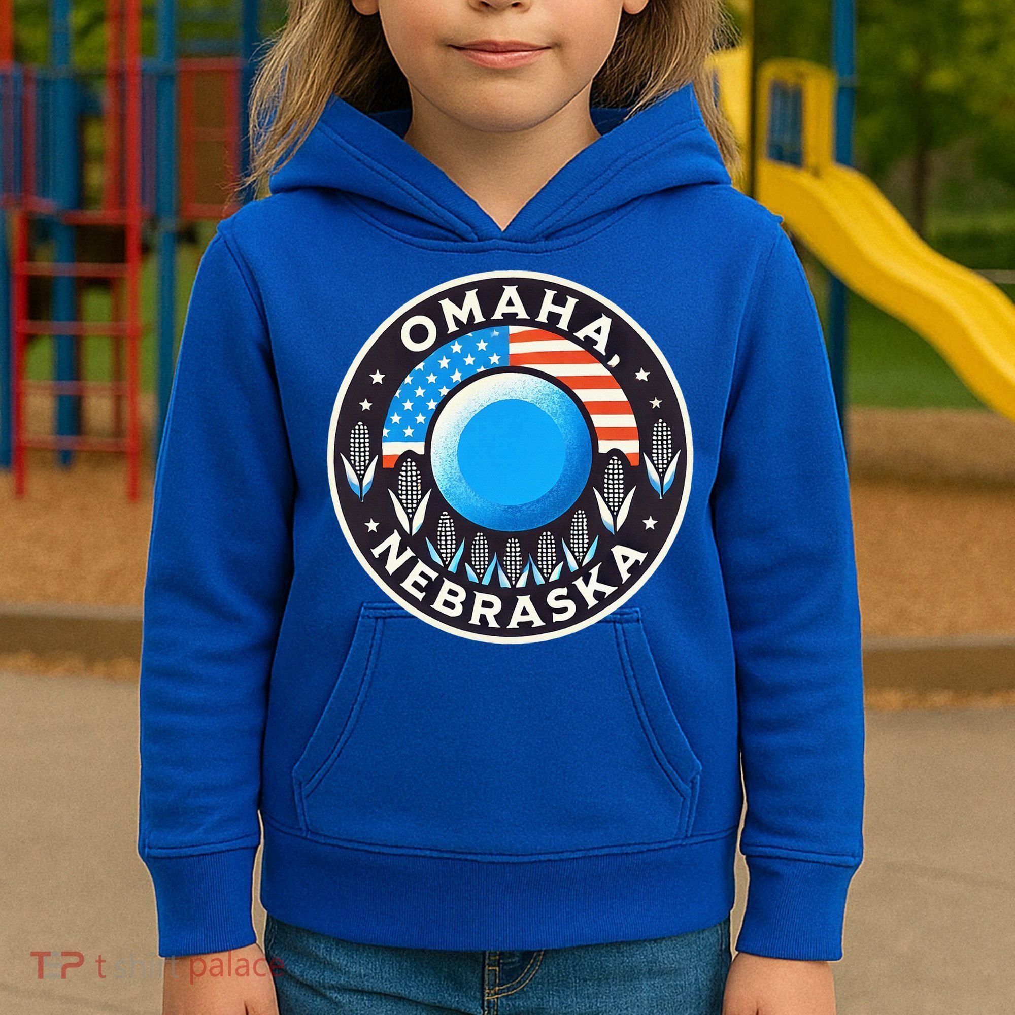 Nebraska Blue Dot Democratic 2nd District Omaha Kamala 2024 Kids Hoodie